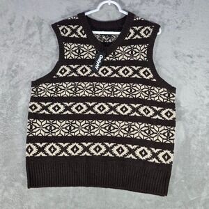 OnlyNY Sweater‎ Vest Fair Isle Knit Sleeveless Brown Beige Mens Size S